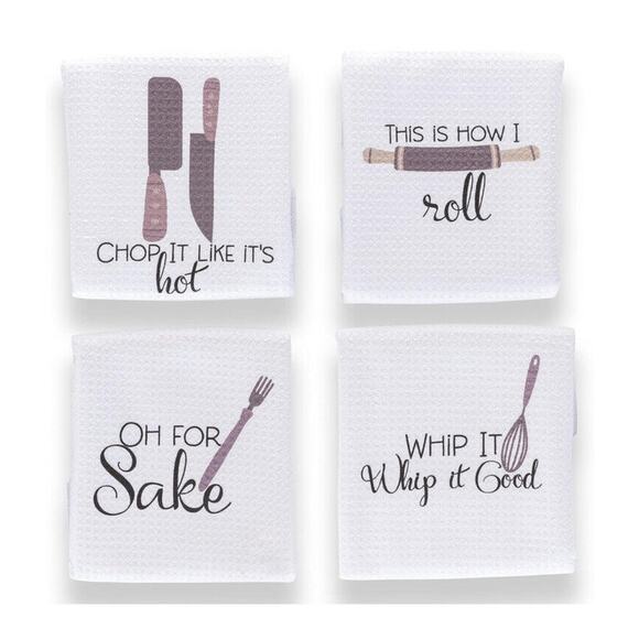 Kitchen Towels (4) Housewarming Cooking Baking Humorous Stocking Stuffer Funny - Picture 1 of 3